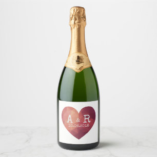 3d red heart couple monograms wedding date sparkling wine label