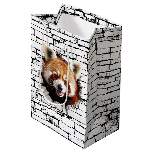 3D Red Panda Wall Break Art – Realistic Safari Medium Gift Bag (Front Angled)