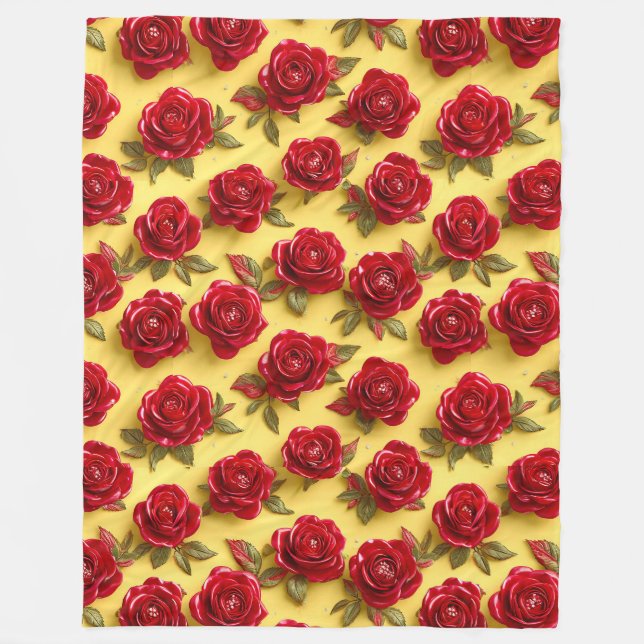 3d red roses pattern fleece blanket (Front)