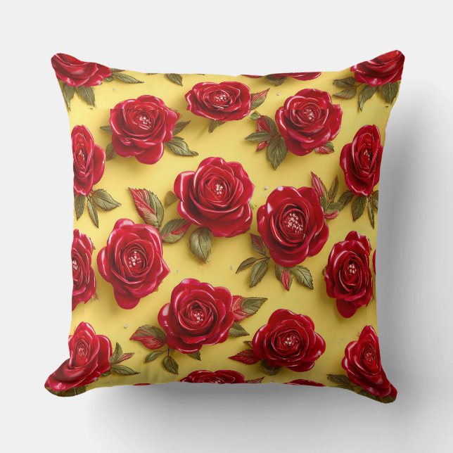 3d red roses pattern throw pillow (Front)