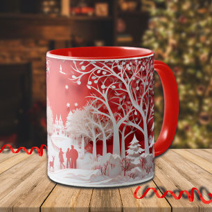 3D Reindeers and People in Village Mug