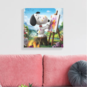 3D Render of a Cute Dog Artist Painting Canvas Print