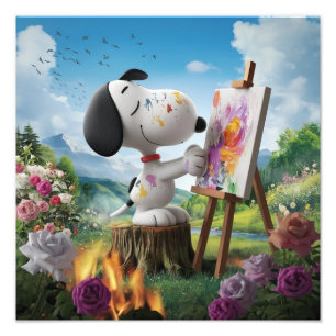 3D Render of a Cute Dog Artist Painting Photo Print