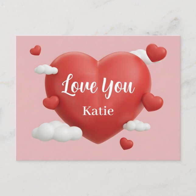 3D Render of Vibrant Red Heart with Custom Name Postcard (Front)