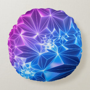3d render, pink blue neon geometric background, po round pillow
