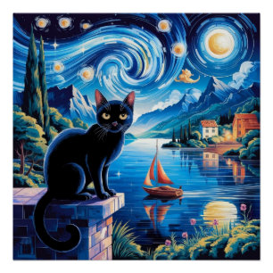 3D Rendering of Art Nouveau Chibi Cat with Crown Poster