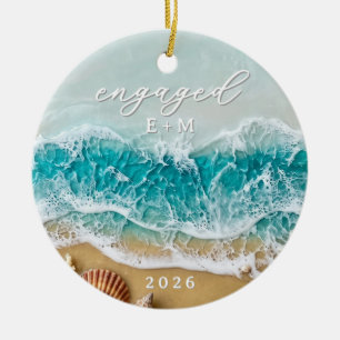 3D Resin Ocean Beach Engaged Custom Initials Ceramic Ornament