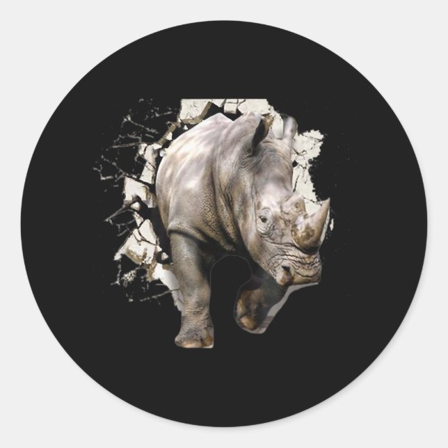 3d Rhino - African Safari Animal Rhinoceros Classic Round Sticker (Front)