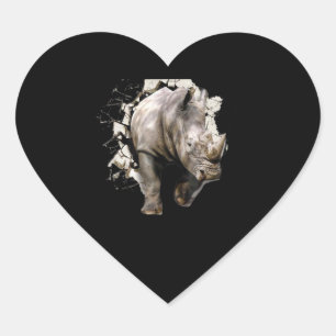 3d Rhino  - African Safari Animal Rhinoceros Heart Sticker