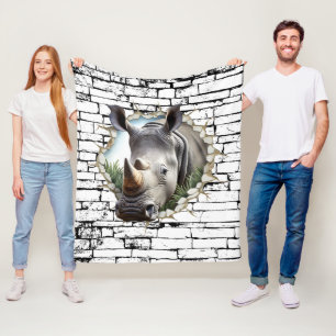 3D Rhinoceros Wall Break Art – Realistic Safari Fleece Blanket