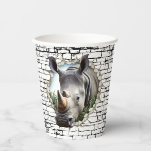 3D Rhinoceros Wall Break Art – Realistic Safari Paper Cups