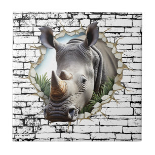 3D Rhinoceros Wall Break Art – Realistic Safari Tile