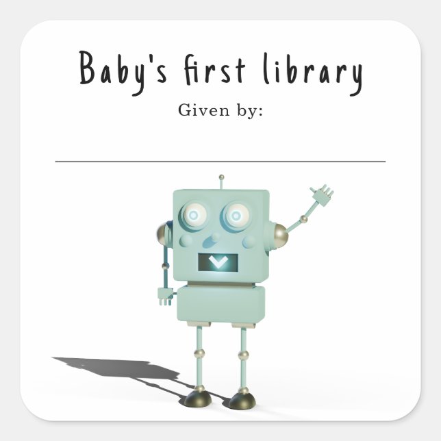 3D robot - Baby's first library Square Sticker (Front)