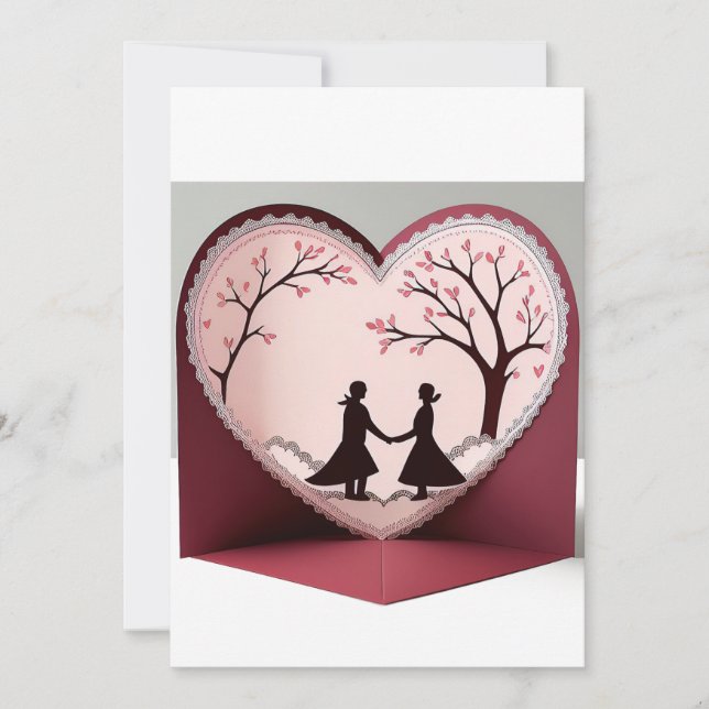 3D Romantic Heart Design Wedding Card (Front)