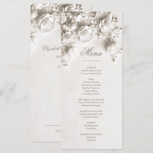 3D Roses Ivory Sculptural Flowers Menu (Front/Back)