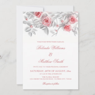  3D Roses Simple White Floral Wedding Invitation
