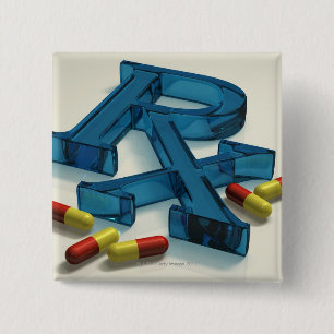 3D RX symbol with capsules 2 Inch Square Button