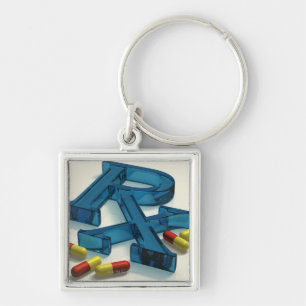 3D RX symbol with capsules Keychain