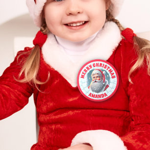 3D Santa Claus Christmas Personalized Kids 6 Inch Round Button