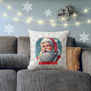 3D Santa Claus Christmas Personalized Name Holiday Throw Pillow
