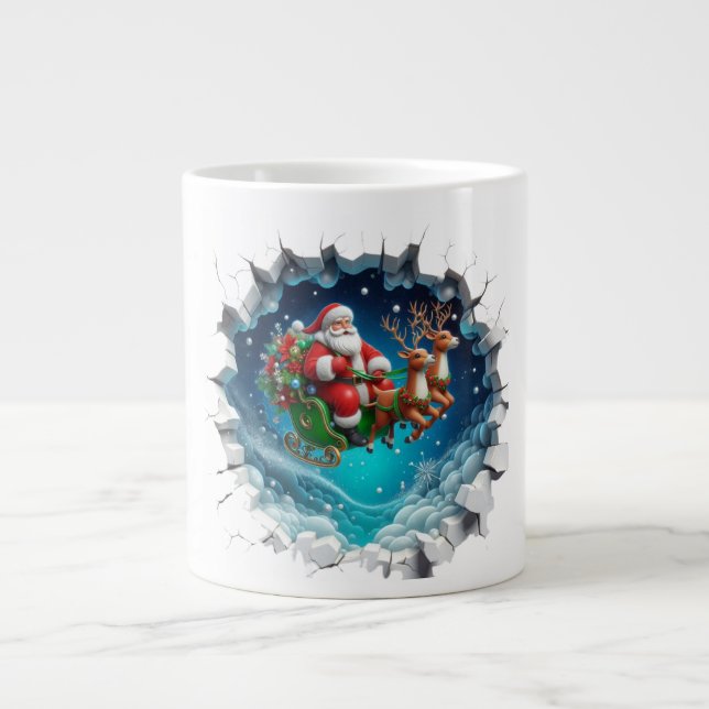 3D Santa Claus on a sliegh Christmas Specialty Mug (Front)