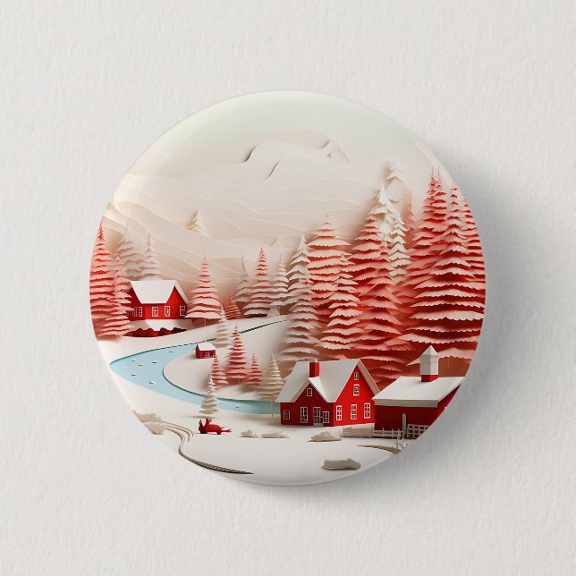 3D Scandinavian Winter Landscape 2 Inch Round Button (Front)