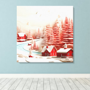 3D Scandinavian Winter Landscape Canvas Print