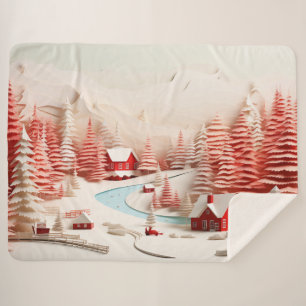 3D Scandinavian Winter Landscape  Sherpa Blanket