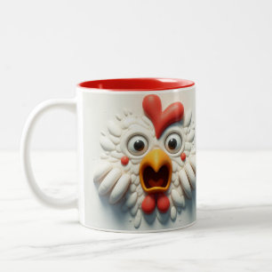 3D Scared Chicken Funny Animals  Two-Tone Coffee Mug
