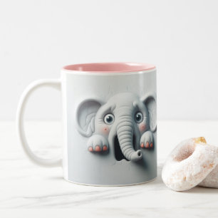 3D Scared Elephant Funny Animals Two-Tone Coffee Mug