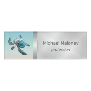 3D Sea Turtle Modern Beach Realtor Name Tag