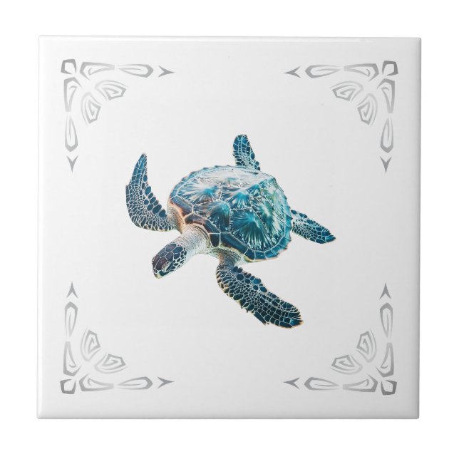  3D Sea Turtle White Coastal  Tile (Front)