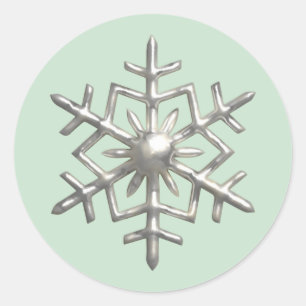 3d Silver Snowflake Green Christmas Classic Round Sticker