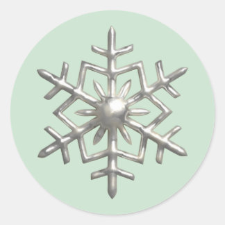 3d Silver Snowflake Green Christmas Classic Round Sticker