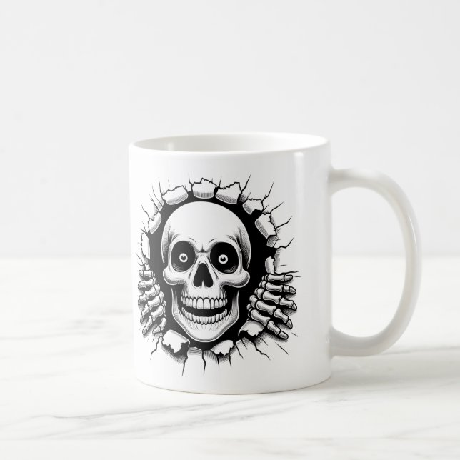 3D Skeleton Breaking through Background Halloween  Coffee Mug (Right)