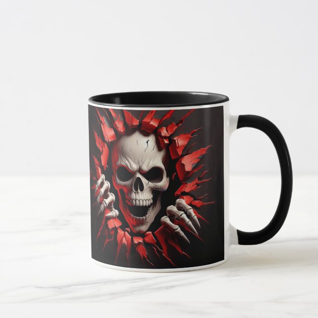3D Skeleton Red Black White Spooky Halloween Mug (Right)