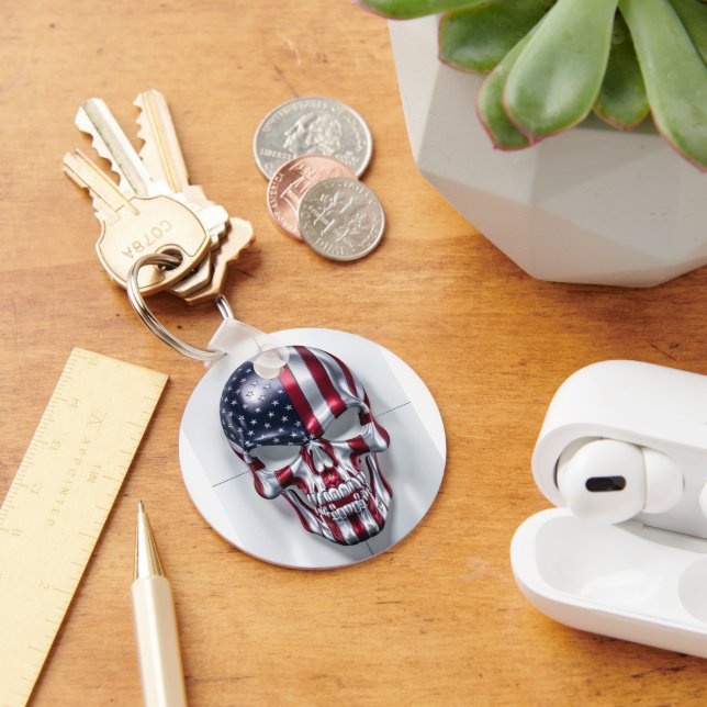 3D Skull with American Flag Skin Keychain (Desk)