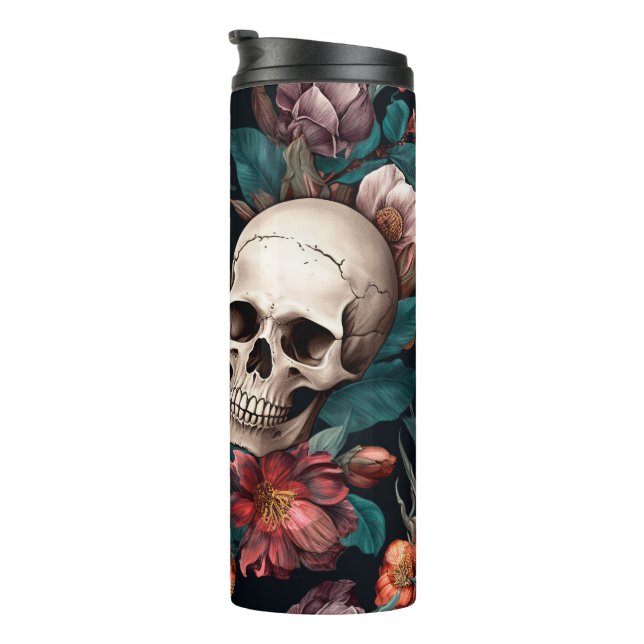 3D Skulls and Flowers Thermal Tumbler (Rotated Right)