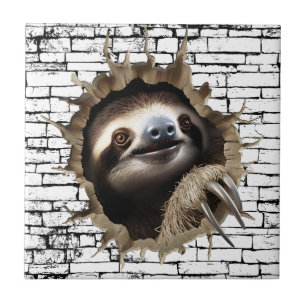 3D Sloth Wall Break Art – Realistic Safari Tile