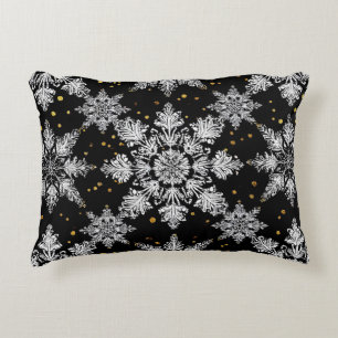 ❄️ 3D Snowflake Black Accent Pillow Winter Decor ✨