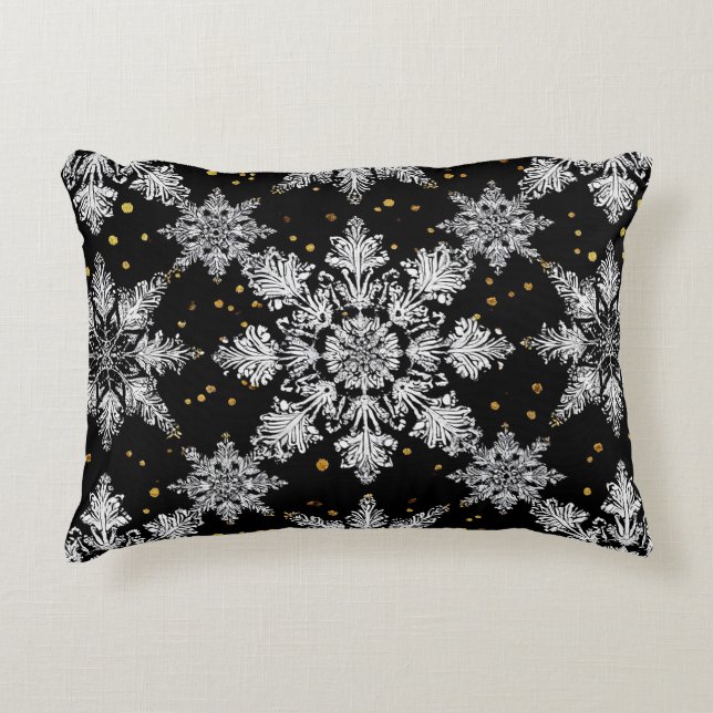 ❄️ 3D Snowflake Black Accent Pillow Winter Decor ✨ (Front)