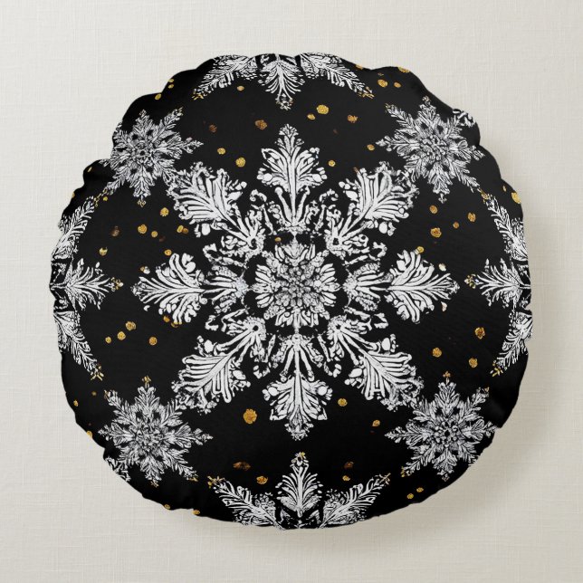 3d snowflakes round pillow (Front)