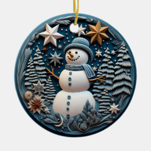 3D Snowman Chirstmas  Ceramic Ornament