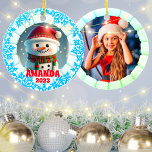 3D Snowman Christmas Custom Kids Photo Ceramic Ornament<br><div class="desc">3D Snowman Christmas Custom Kids Photo ceramic ornament. easily personalized with your name, photo</div>