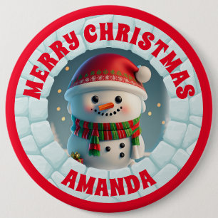 3D Snowman Christmas Personalized Kids 6 Inch Round Button