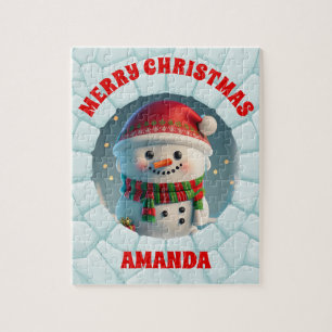 3D Snowman Christmas Personalized Kids Jigsaw Puzzle