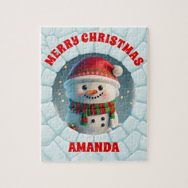 3D Snowman Christmas Personalized Kids  Jigsaw Puzzle (Vertical)