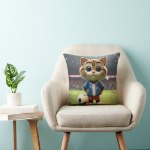 3D Soccer Cat,  Throw Pillow