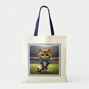 3D Soccer Cat, Tote Bag