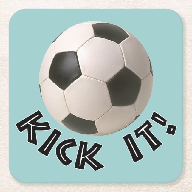 3D Soccerball Sport Kick It Square Paper Coaster (Front)